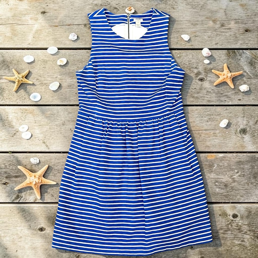 J.Crew Daybreak Ponte Knit Dress Womens Medium Blue White Striped Pockets